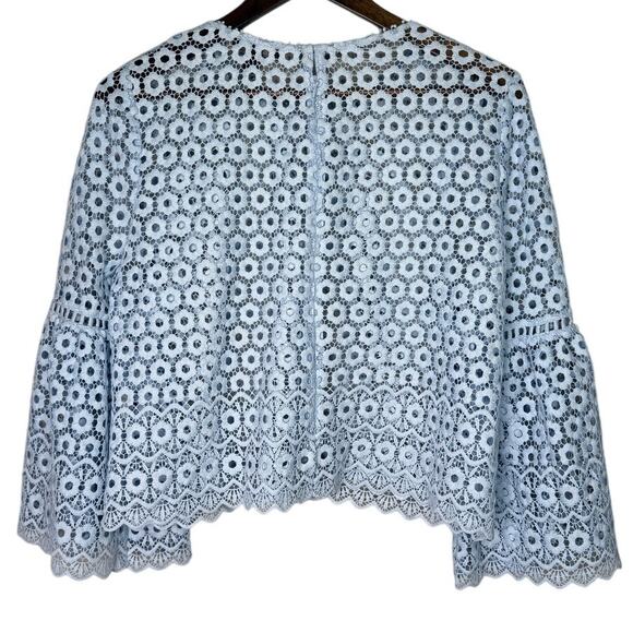 J. Crew Daisy Eyelet Bell Sleeve Blouse Jewel Neck Back Zip Up 10 Baby Blue - Picture 13 of 15